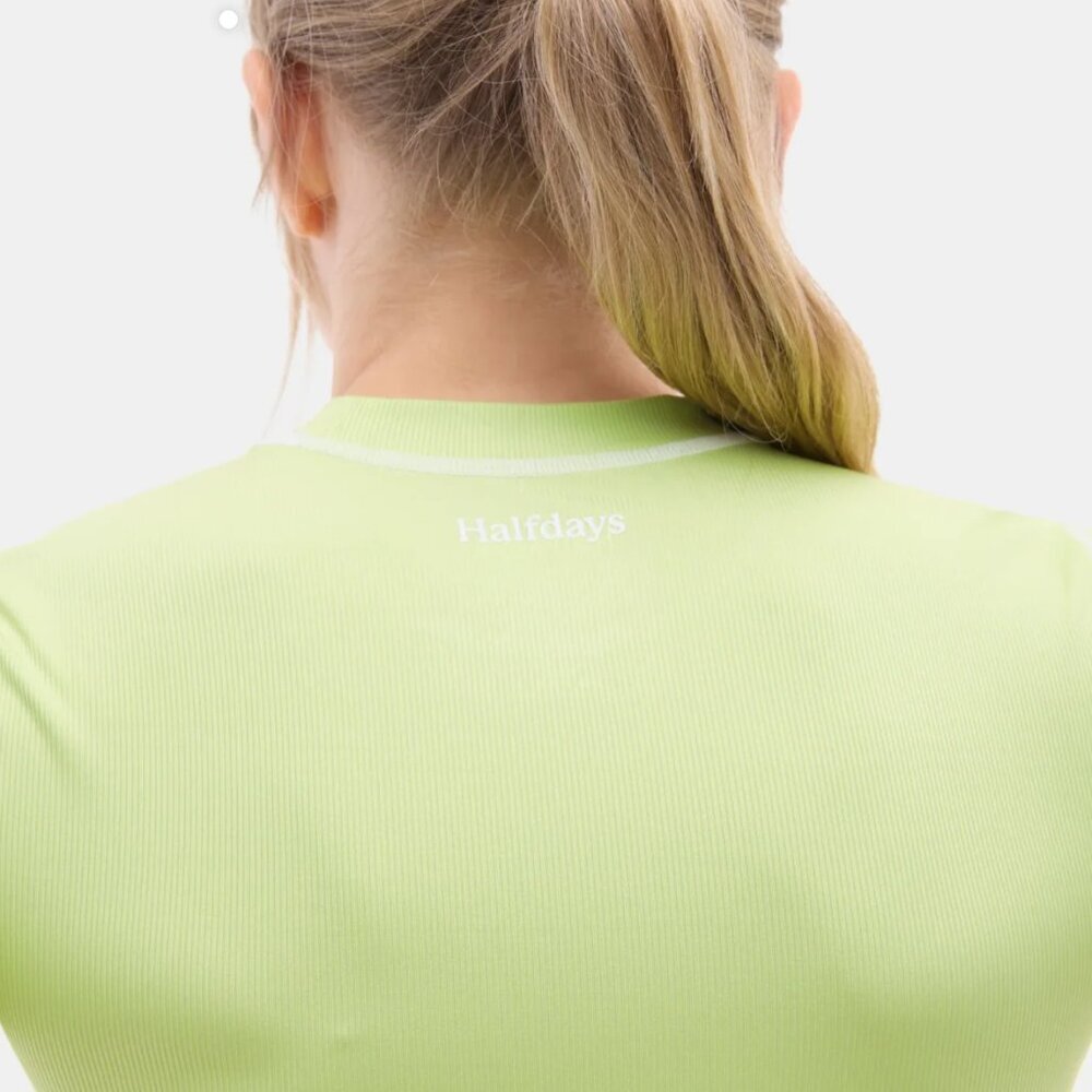 Halfdays Mollie Performance T-Shirt Lime Green Pistachio Ribbed Knit Athleisure - Picture 2 of 7